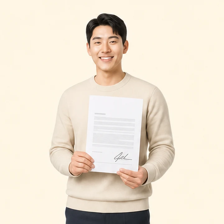 레이 신차 장기렌트카 서면 견적서를 들고 있는 고객
